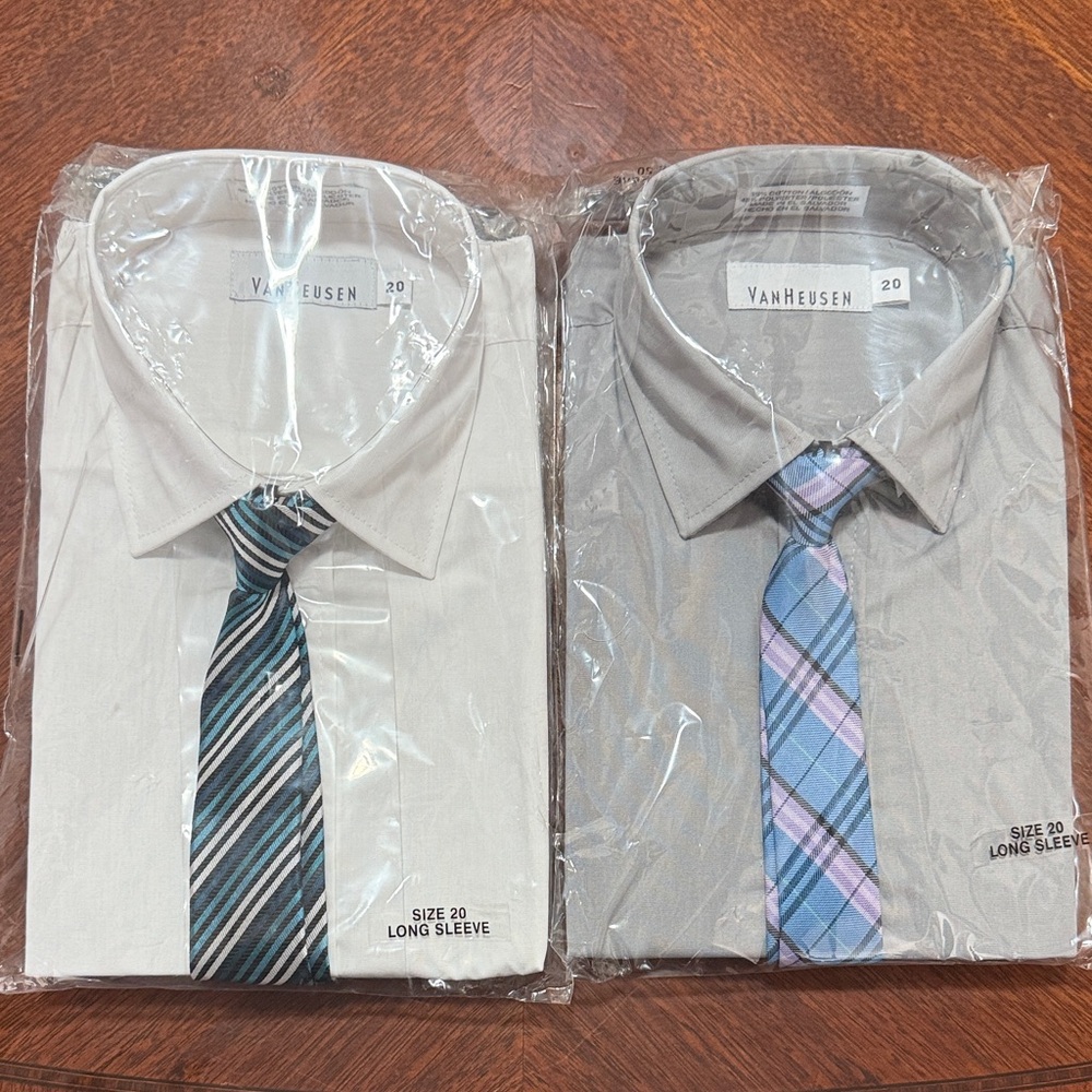 BUNDLE of 2 New shirts Van Heusen Kids Button Down Shirts - Cream and Gray